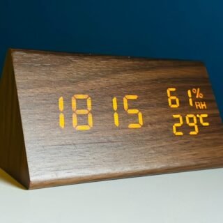 Triangle Wooden Style Digital Led Clock-Dark Wood